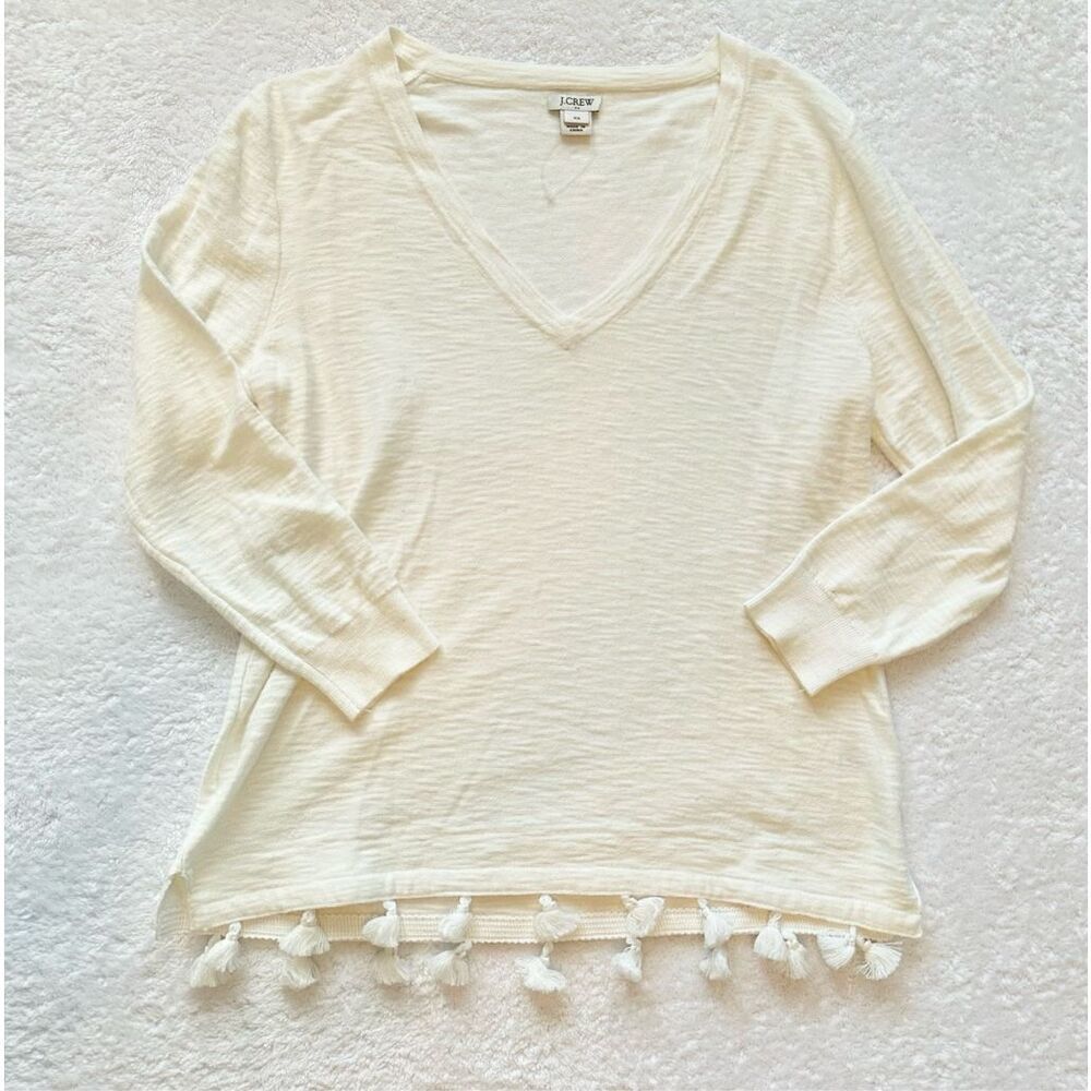 Women’s off white J. Crew tassel top size XS 3/4 sleeve - Picture 3 of 6
